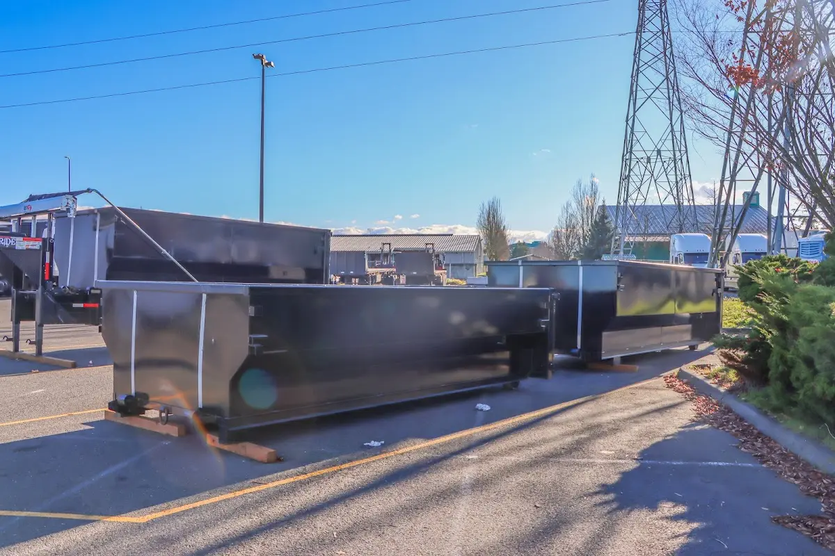 Roll-off dumpster ready for waste disposal at job site for 6 Yard Dumpster Rental in Sterling